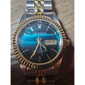 Swanson Japan MH168L Two-Tone Teal Dial Day-Date Watch 5ATM *untested*
